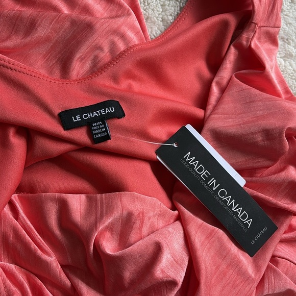 Le Château Coral Ruched Cowl Neck Mini Dress Size Medium - Picture 5 of 7
